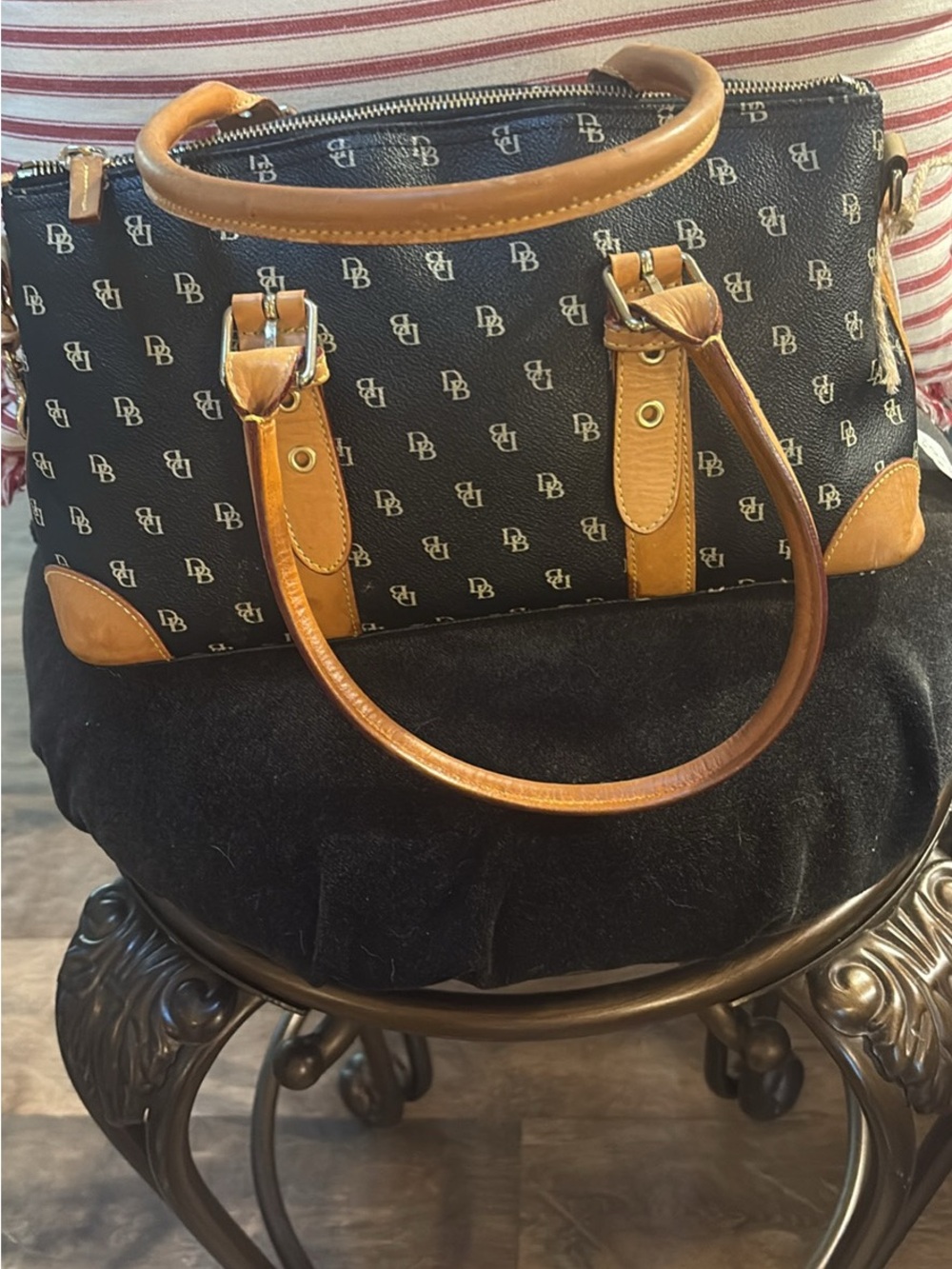 Dooney & Bourke Black Satchel with Tan Trim